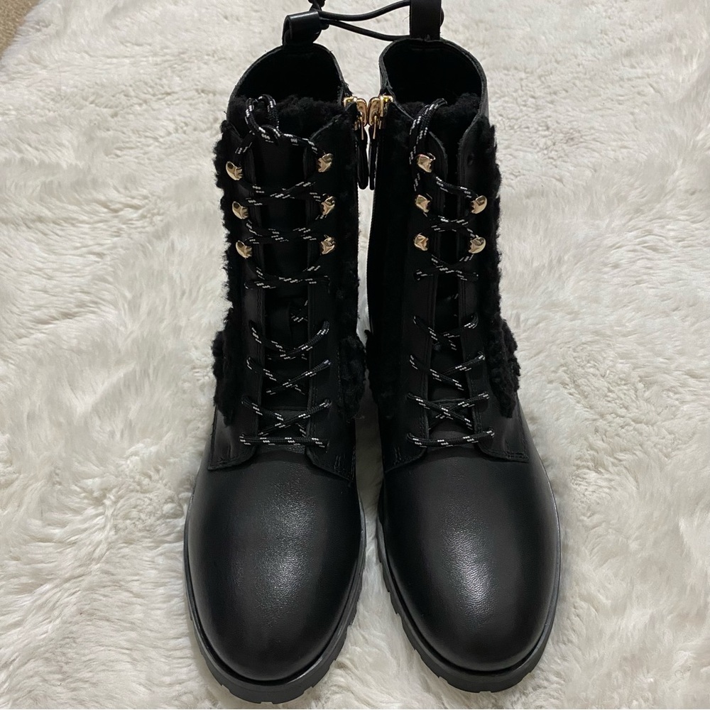 Kate Spade Raquelle Black Leather Faux Fur Ankle Boots Size 7.5 New w/o Tag